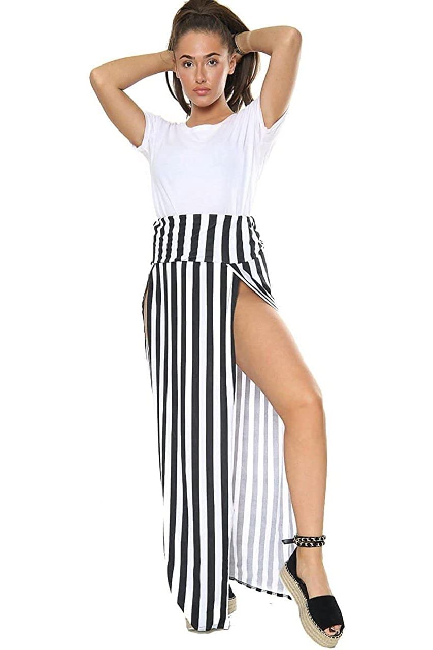 Petite Double Split Beach Vertical Stripe Sarong Skirt Skirt WearAll