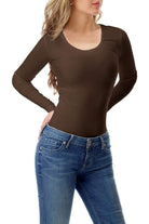 Long Sleeve T-Shirt Top Tops WearAll Brown 8-10