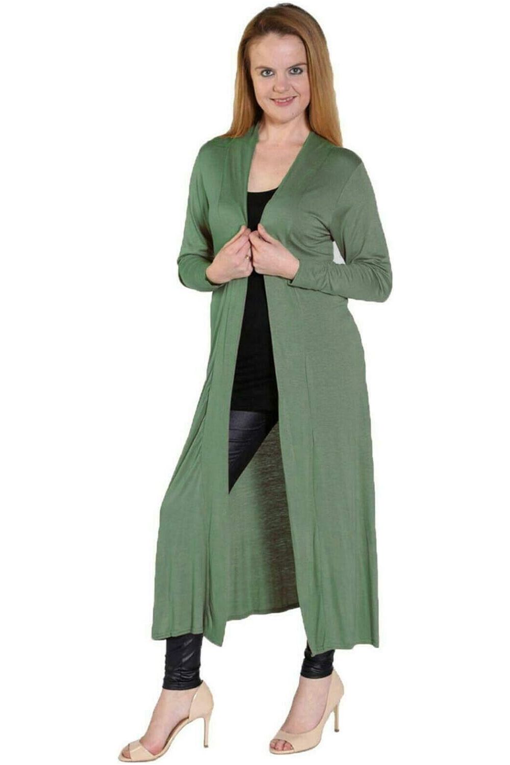 Long Sleeve Maxi Boyfriend Cardigan Maxi Cardigan WearAll Khaki Green 8-10