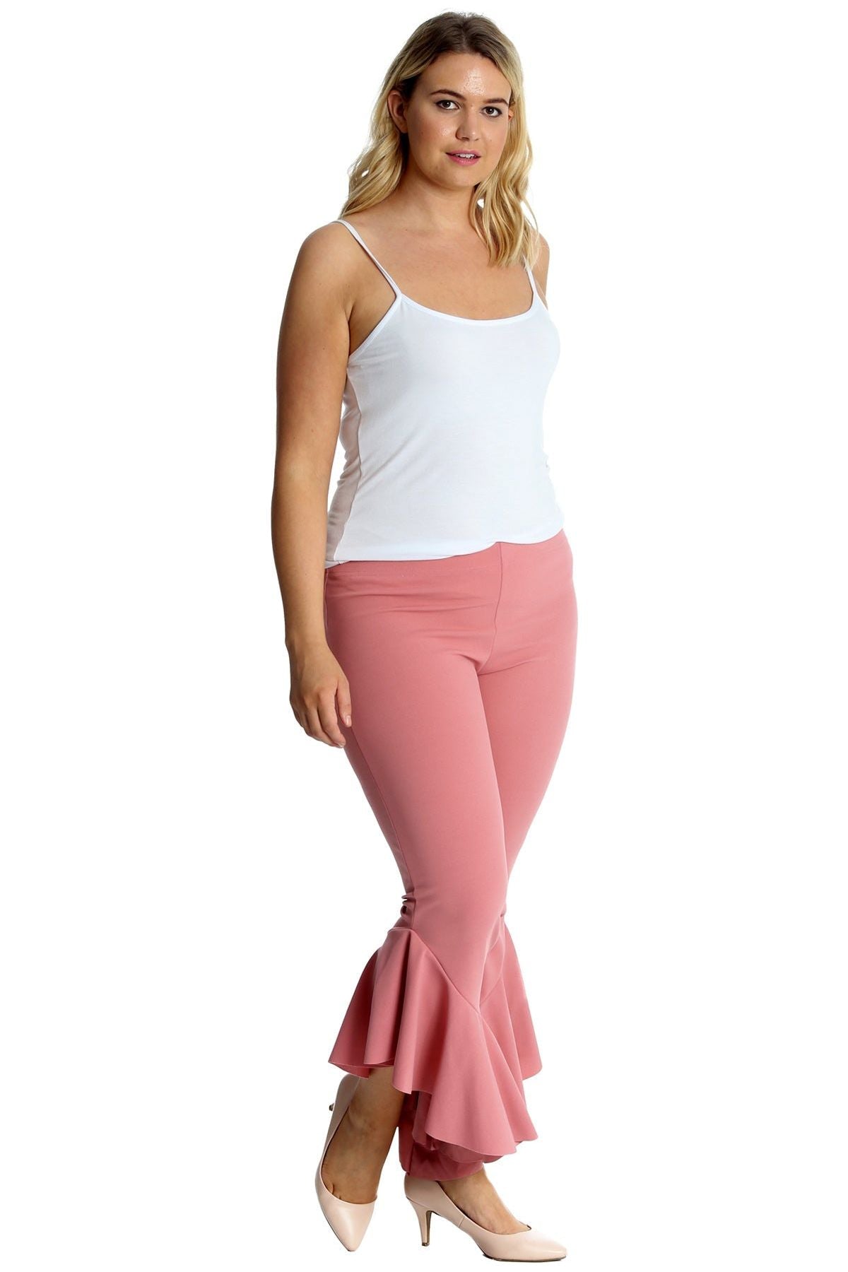 Frill Asymmetric Hem Plain Trousers Trousers WearAll