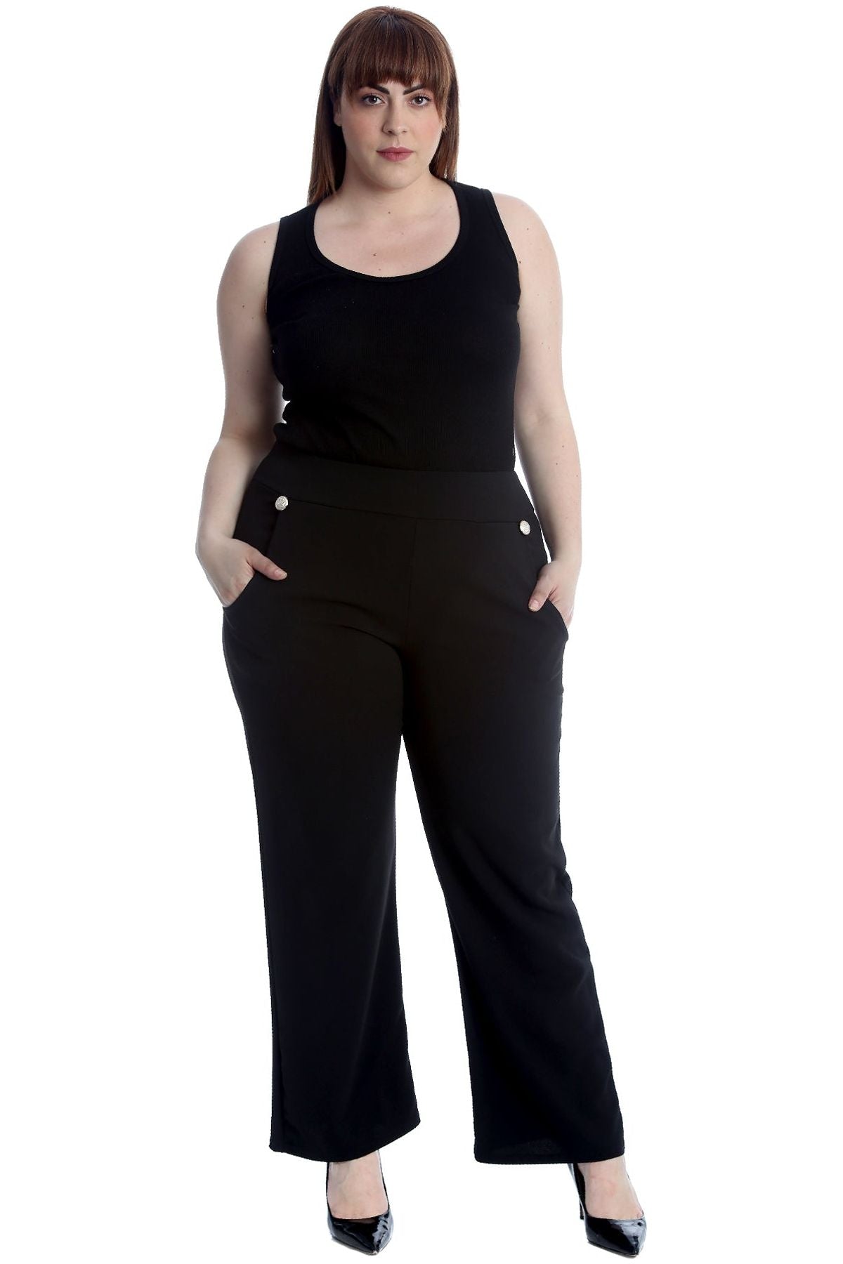 Plus Button Embellished Pocket Palazzo Trousers Trousers WearAll