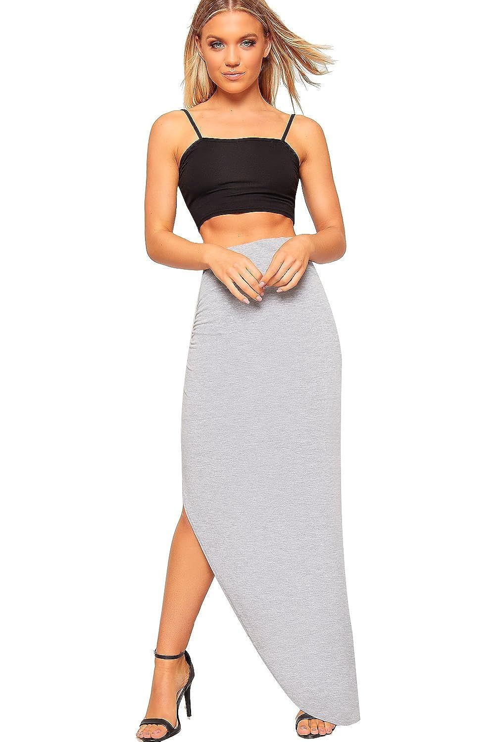 Side Split Slit Maxi Skirt Apparel & Accessories WearAll Light Grey 8-10