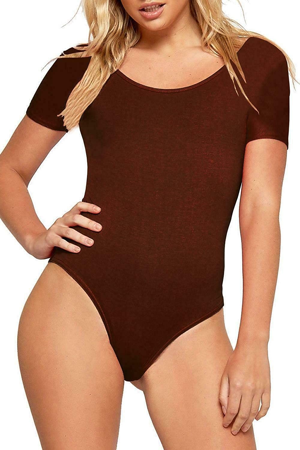 Plain Short Sleeve Bodysuits Bodysuit WearAll Brown 8-10