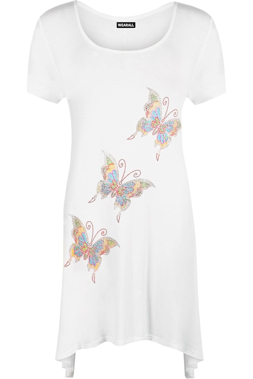 Three Butterfly Hanky Hem Short Sleeve Top Apparel & Accessories WearAll White 14