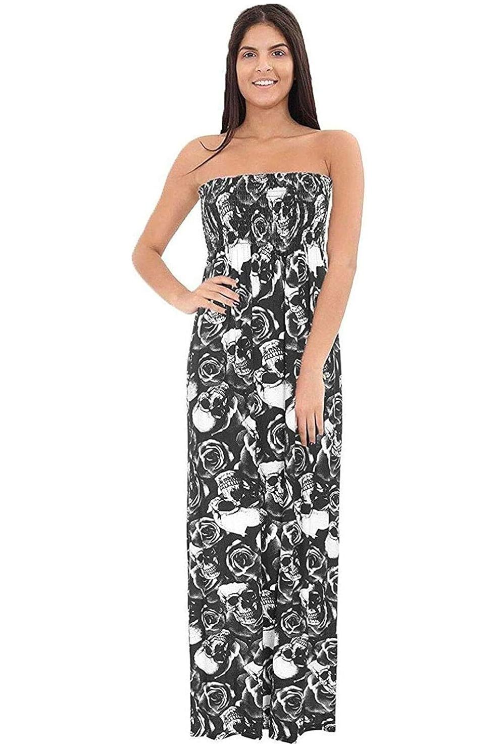 Skull Roses Print Strapless Sheering Maxi Maxi Cardigan WearAll Skull Roses 8-10