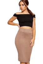 Bodycon Pencil High Waisted Midi Skirt Skirt WearAll Mocha 12-14