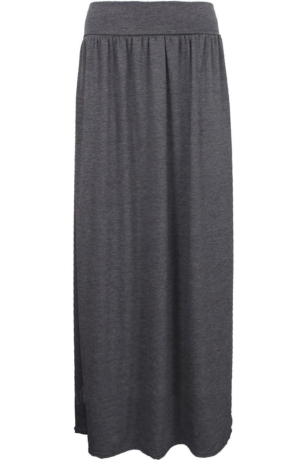 Plus Size Pleated Fold Over High Waist Gypsy Long Maxi Skirt Skirt WearAll Charcoal 16-18