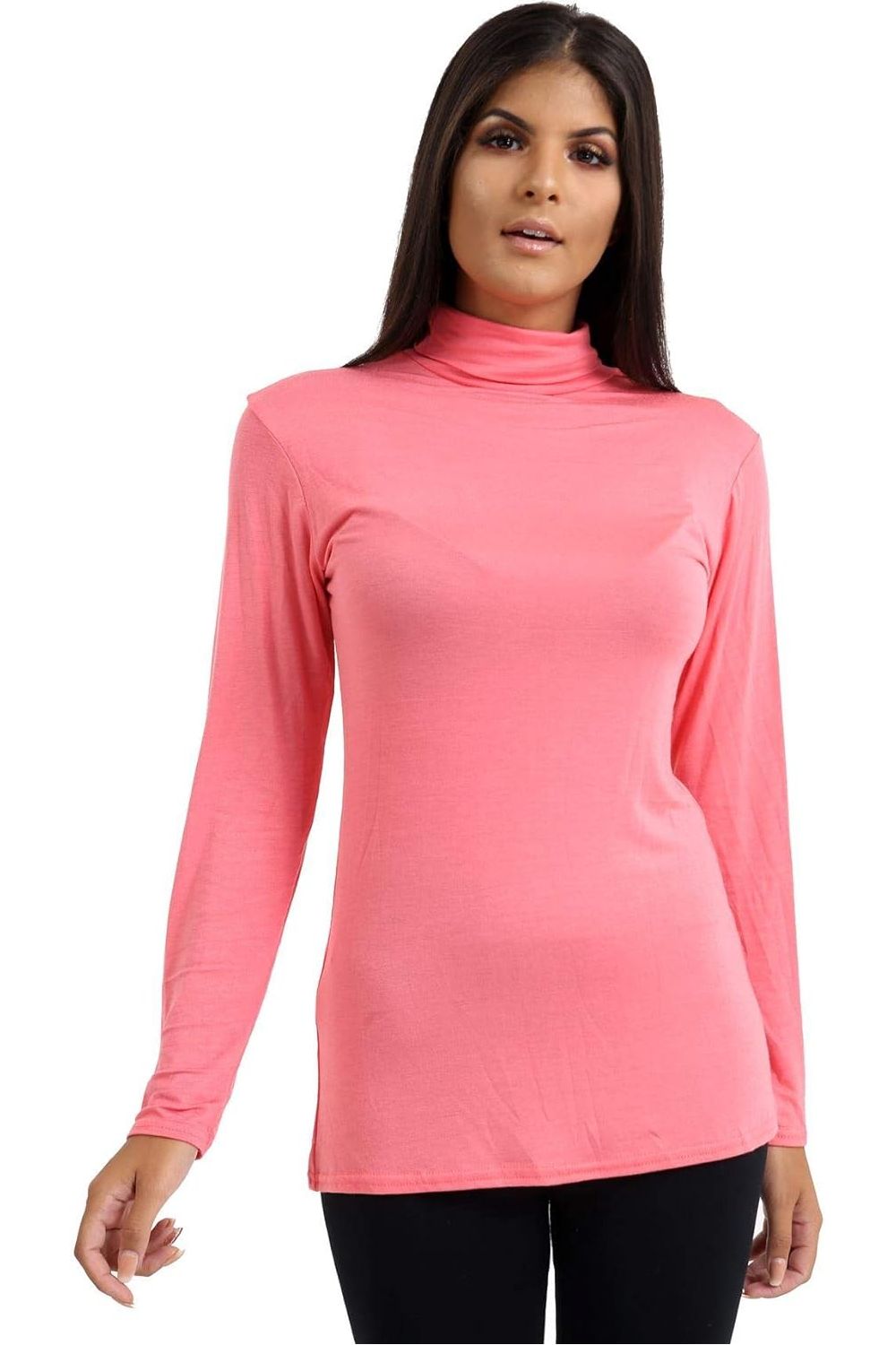 Plus Size Turtle Neck Long Sleeve Top Tops WearAll Coral 16-18