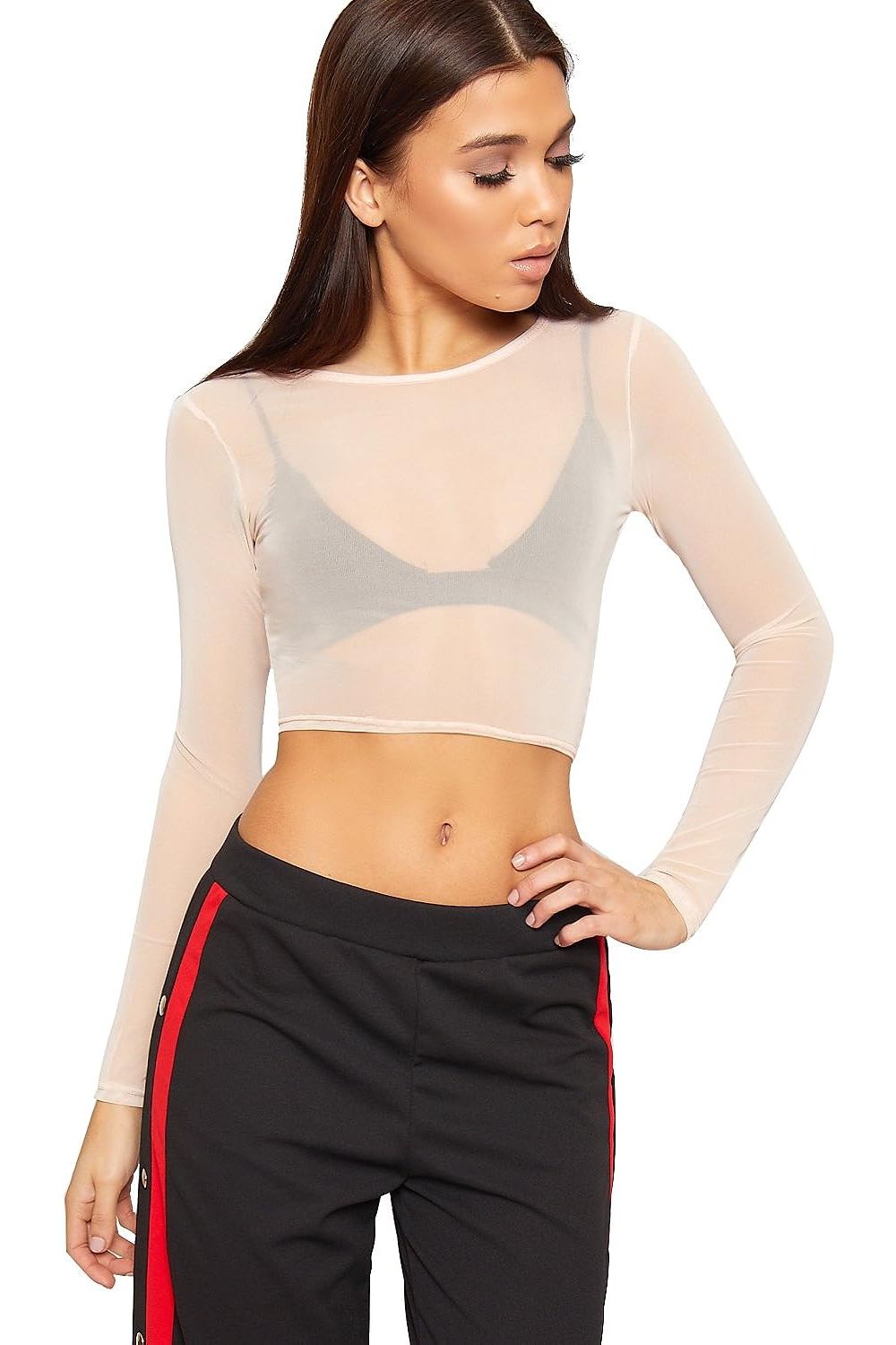 Sheer Mesh Long Sleeve Crop Top Tops WearAll
