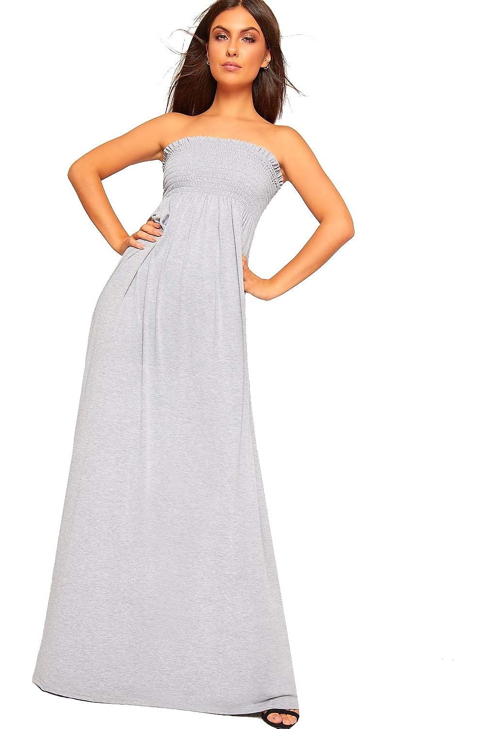 Plus Size Strapless Sheering Maxi Dress Maxi Cardigan WearAll Silver Grey 20-22