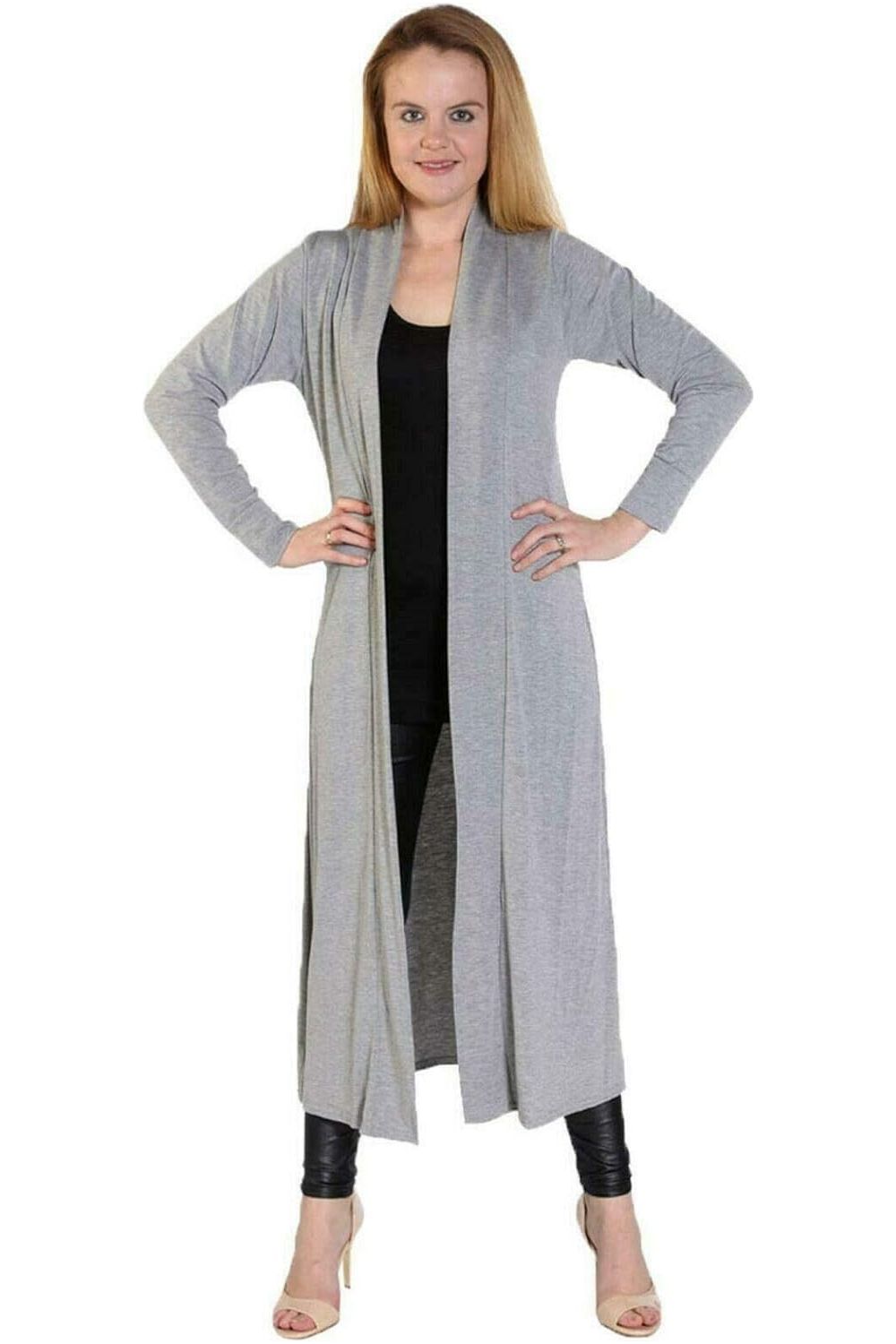 Plus Size Long Sleeve Maxi Boyfriend Cardigan Maxi Cardigan WearAll Grey 16-18