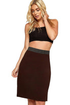 Plain Stretch Pencil Midi Skirt Apparel & Accessories WearAll Dark Brown 8-10
