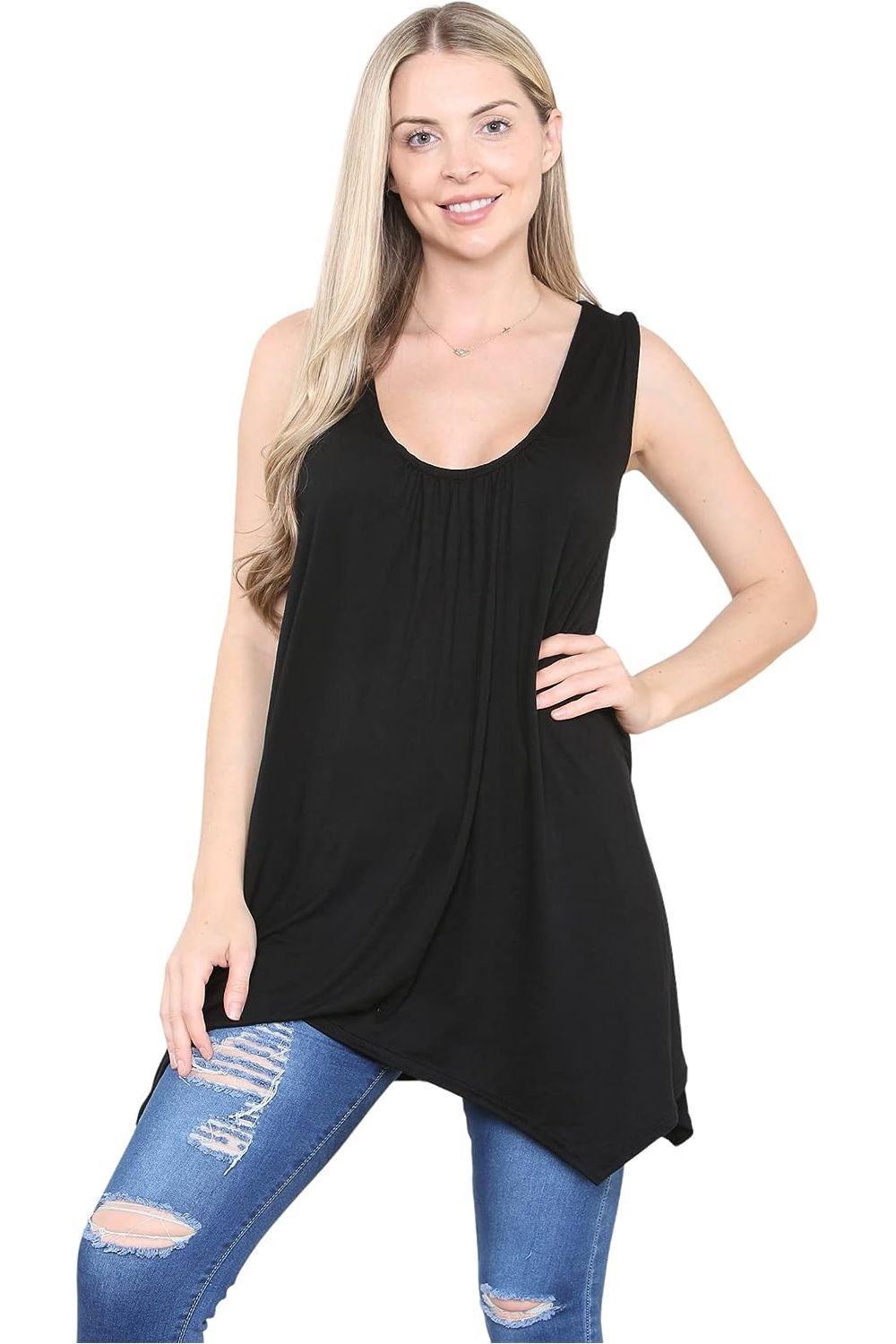 Sleeveless Hanky Hem Vest Top Apparel & Accessories WearAll Black 8-10
