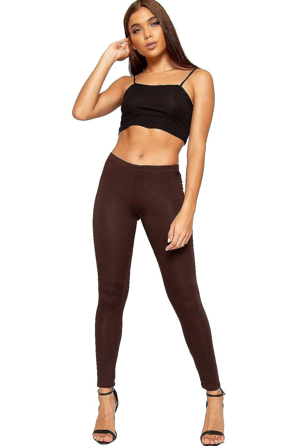 Plain Long Leggings Leggings WearAll Brown 8-10