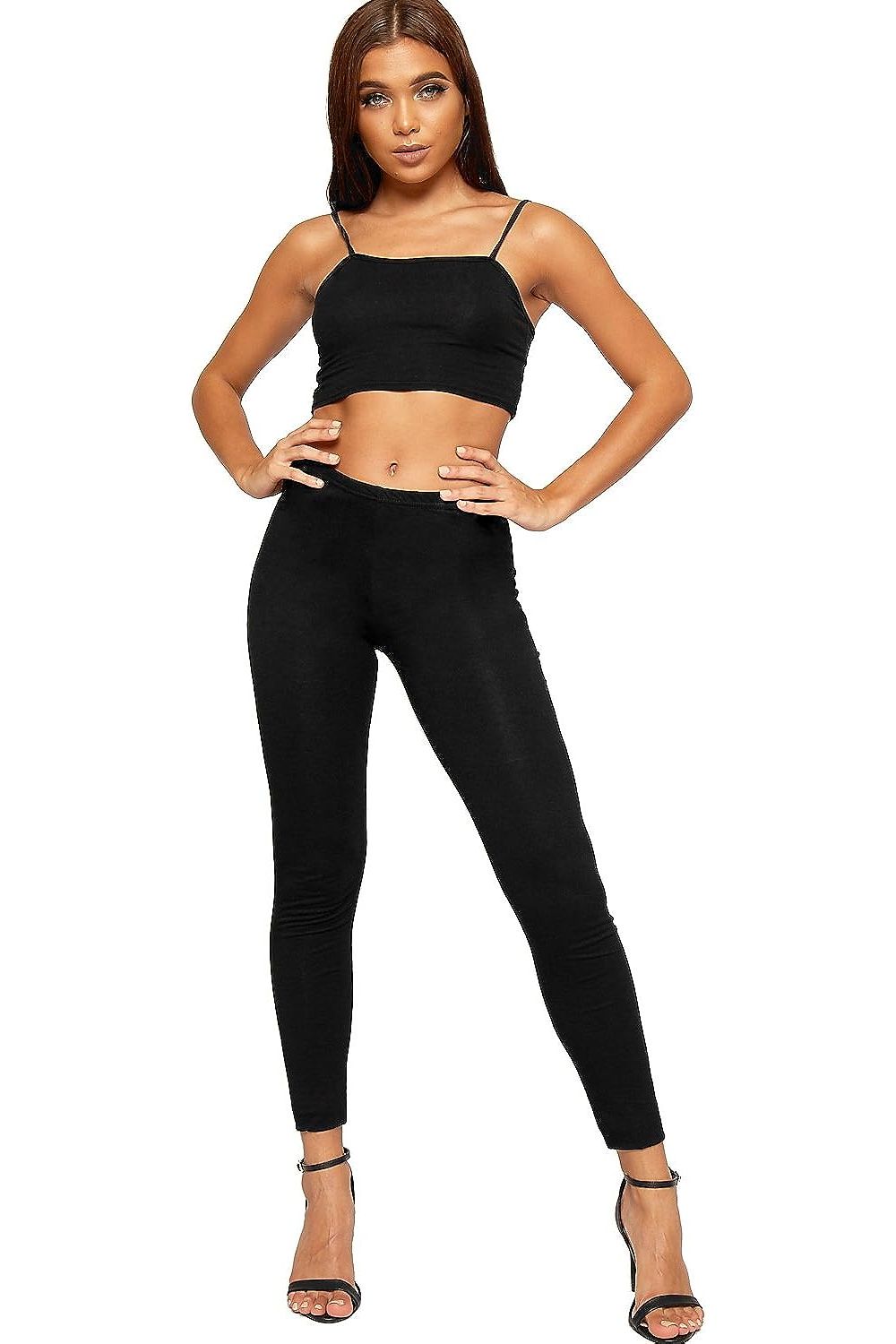 Plain Long Leggings Leggings WearAll Black 8-10