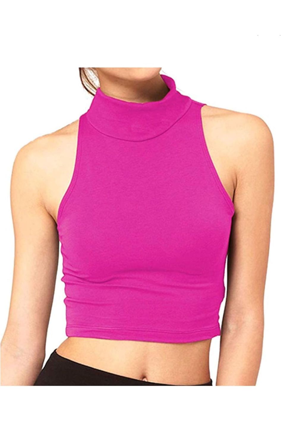 Turtle Neck Sleeveless Crop Top Tops WearAll Cerise 8-10