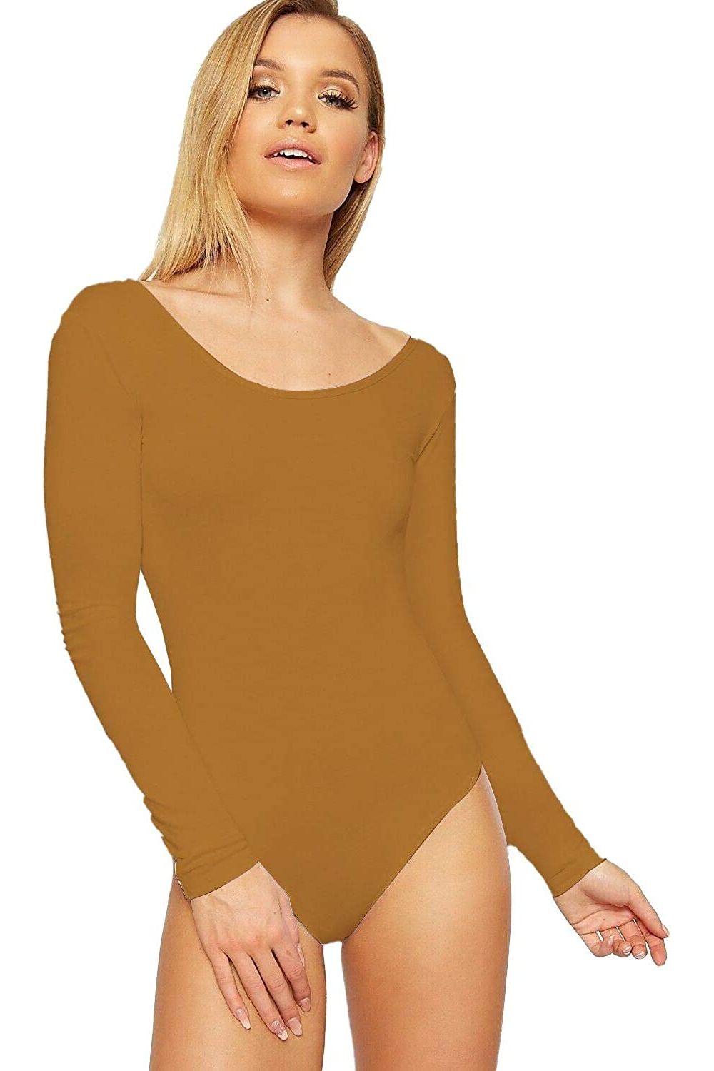 Annabelle Plain Long Sleeve Bodysuits Bodysuit WearAll Camel 8-10