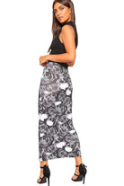 High Waist Stretch Long Maxi Skirt Skirt WearAll Skull Roses 12-14