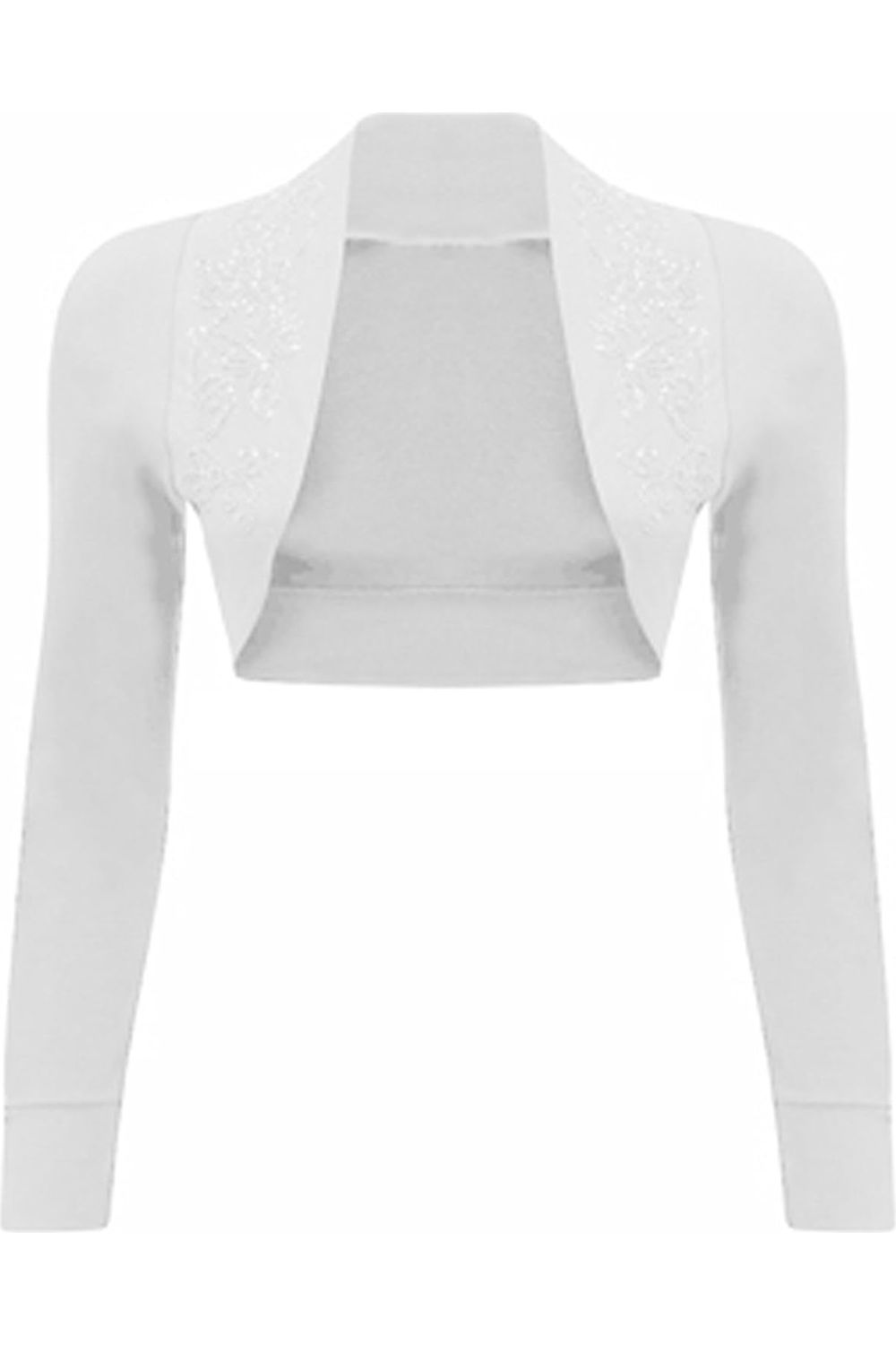 Long Sleeve Beaded Bolero Shrug Tops WearAll White 8-10