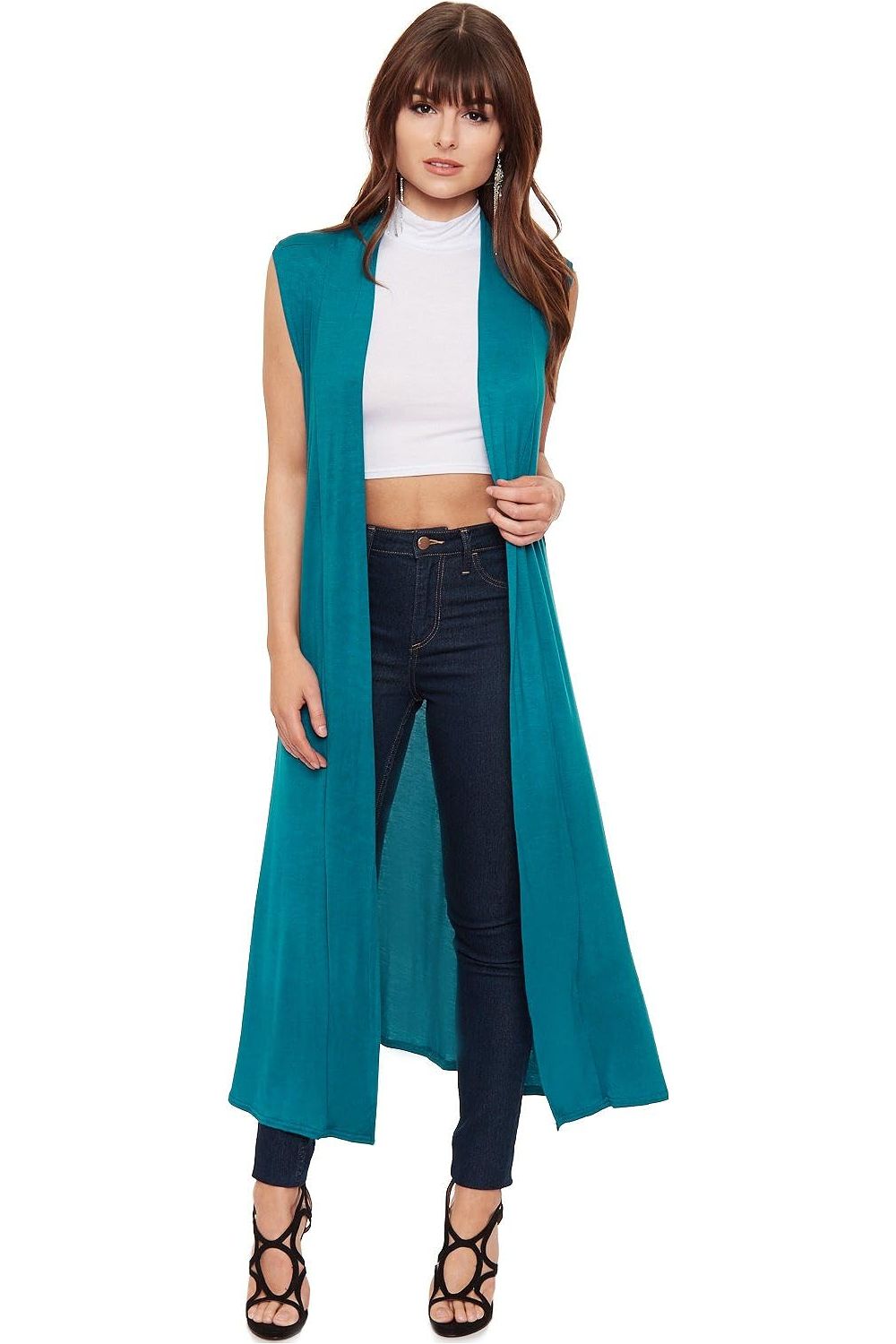 Plus Size Sleeveless Maxi Cardigan Maxi Cardigan WearAll Teal 16-18