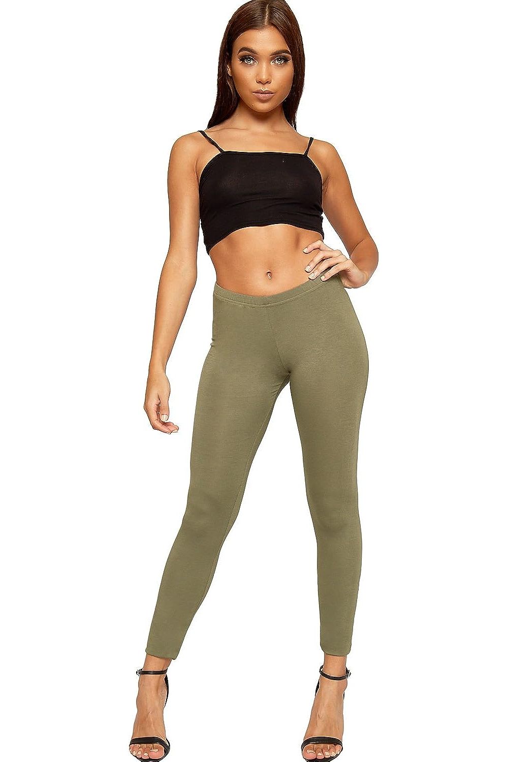 Plain Long Leggings Leggings WearAll Khaki Green 8-10