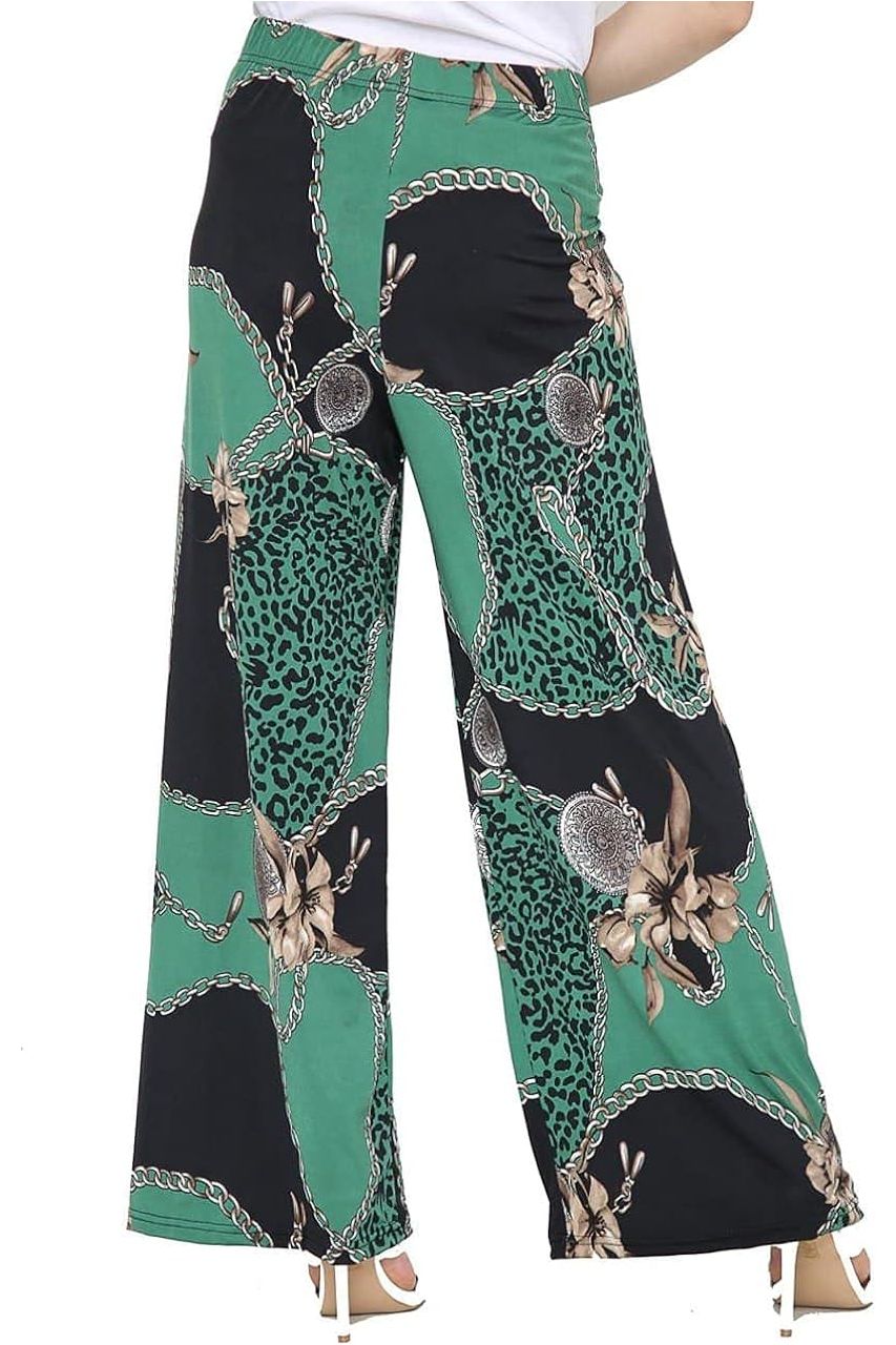 Green Leopard Chain Print Palazzo Trouser Palazzo WearAll