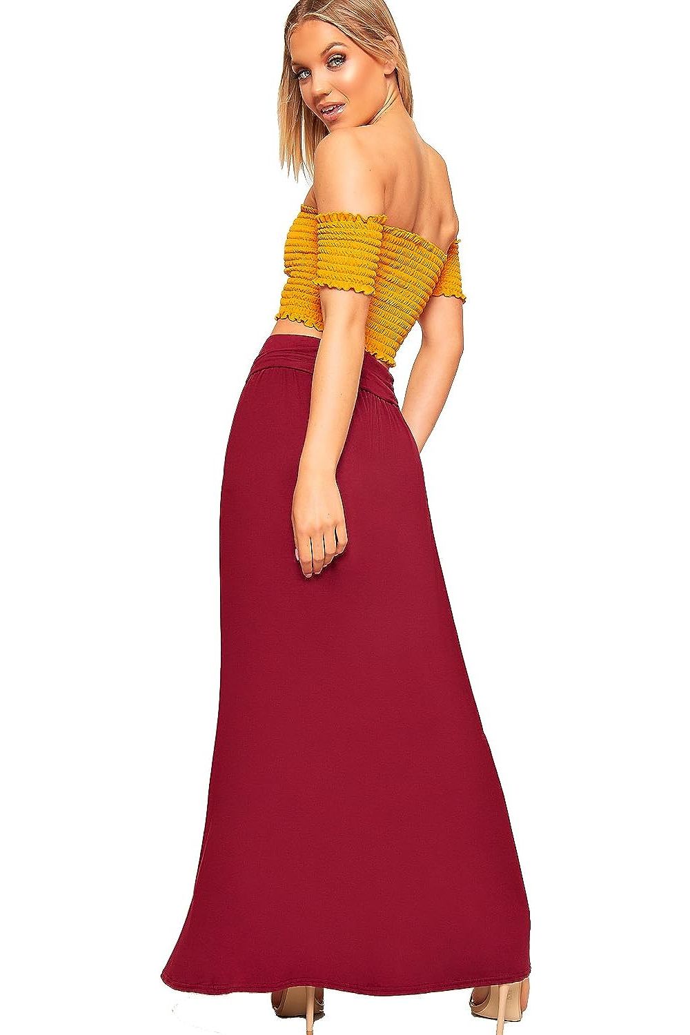 Pleated Fold Over High Waist Gypsy Long Maxi Skirt Skirt WearAll