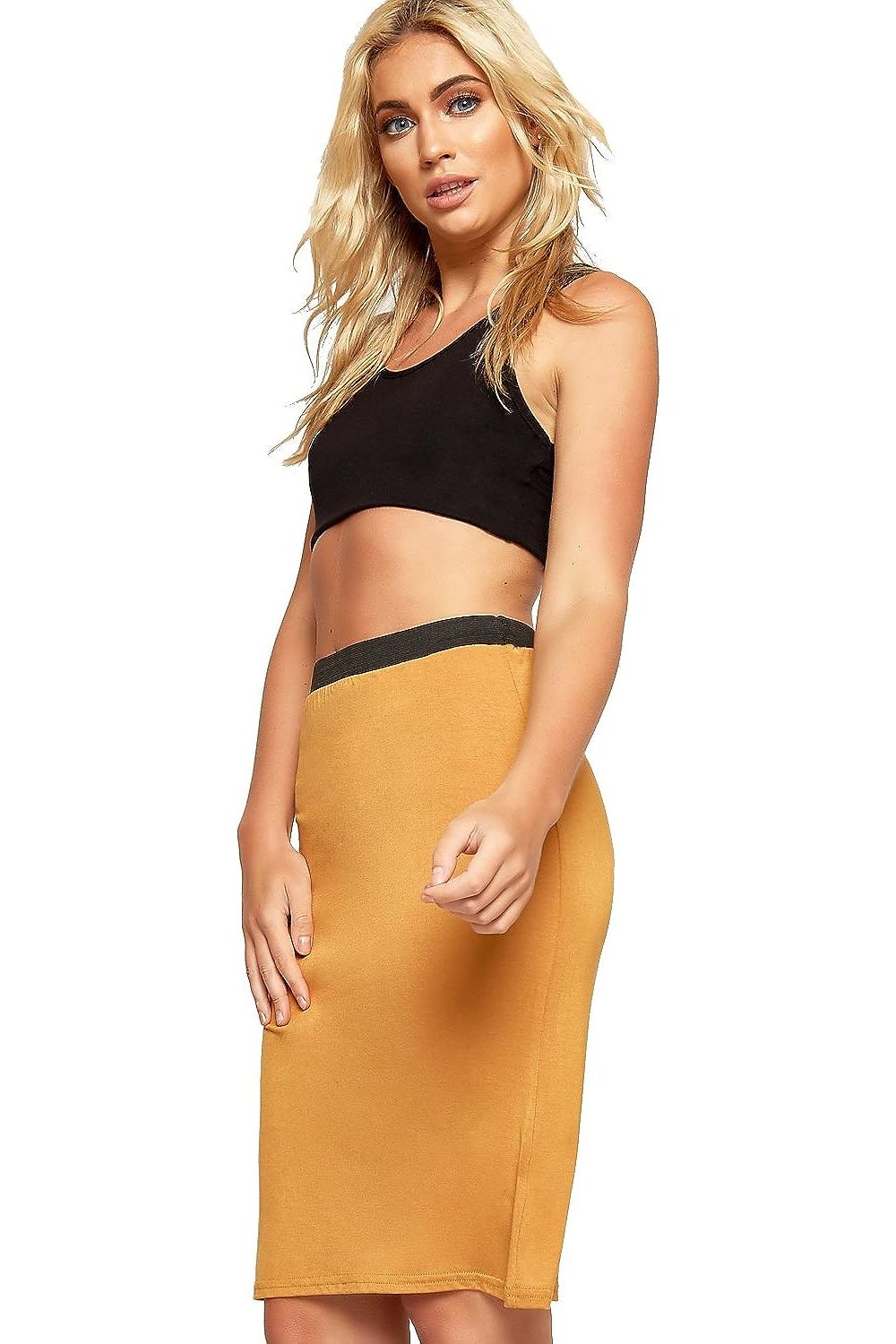 Plus Size Plain Stretch Pencil Midi Skirt