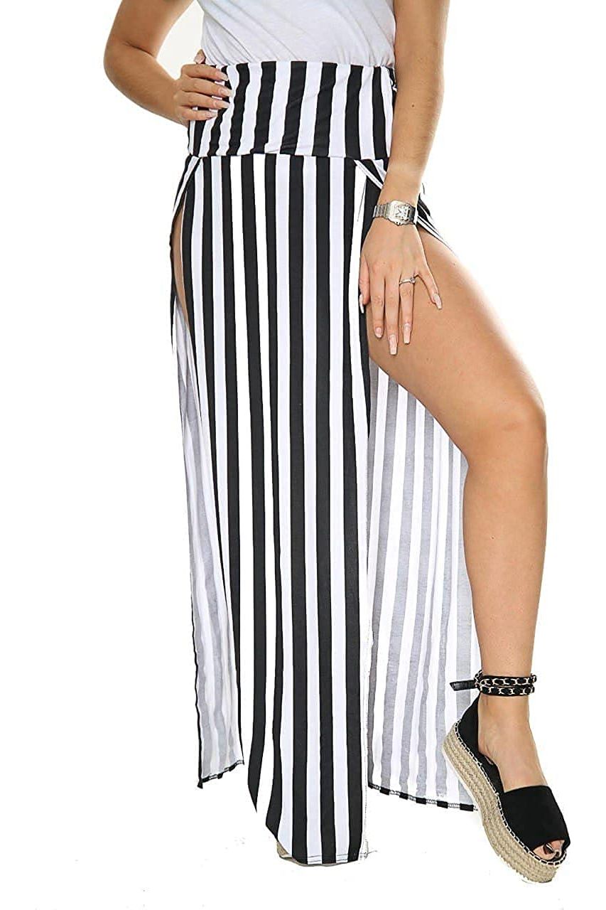 Petite Double Split Beach Vertical Stripe Sarong Skirt Skirt WearAll Vertical Stripe 8-10