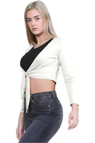 Long Sleeve Front Tie Crop Shrug Tops WearAll