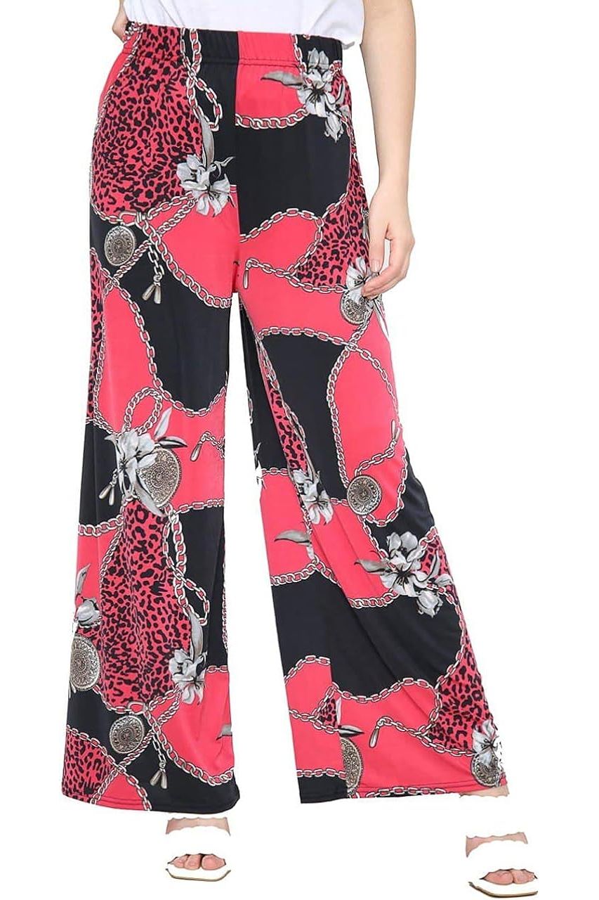 Red Leopard Chain Print Palazzo Trouser Palazzo WearAll Red Leopard Chain 12-14