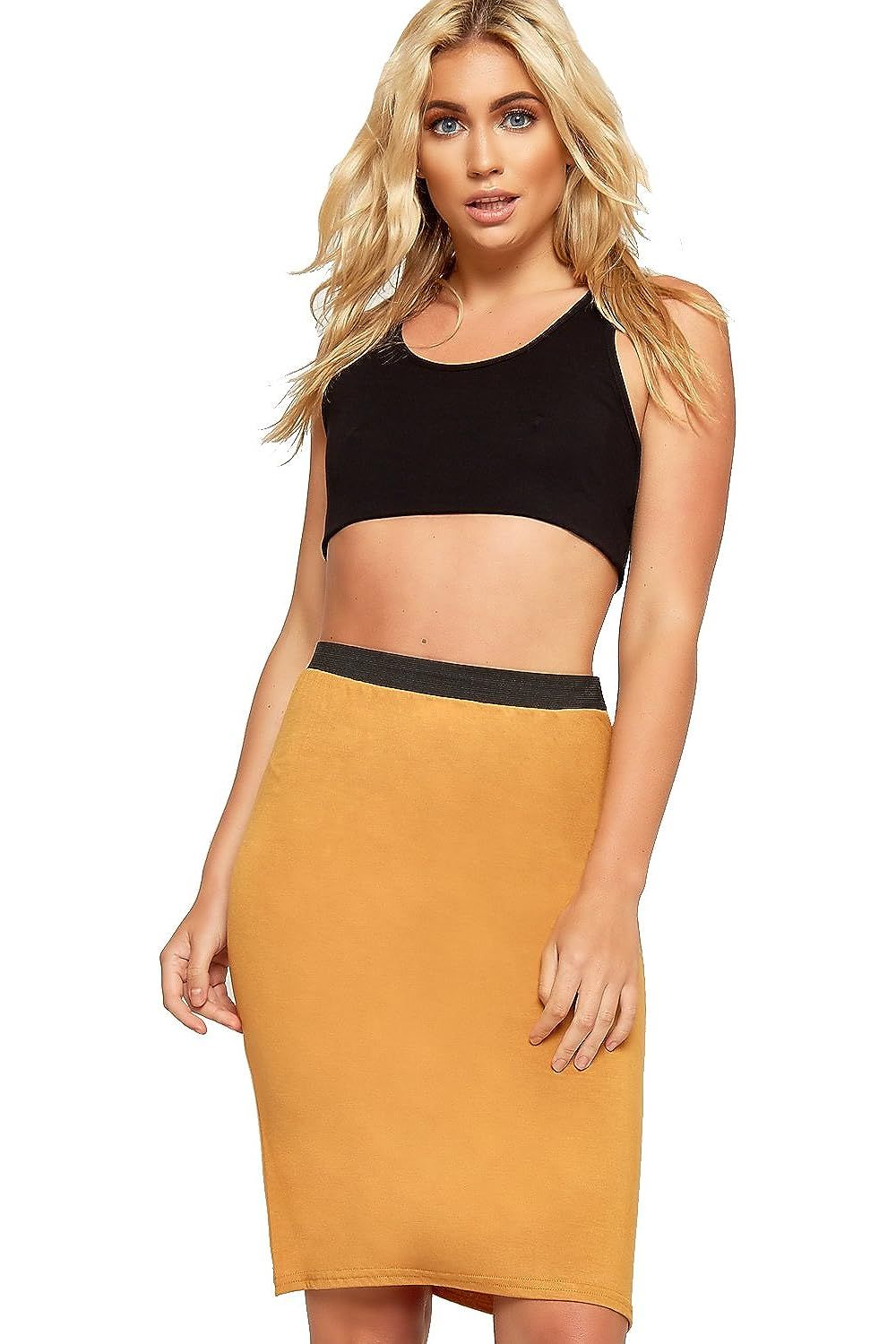 Plus Size Plain Stretch Pencil Midi Skirt