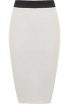 Plain Stretch Pencil Midi Skirt Apparel & Accessories WearAll Cream 8-10