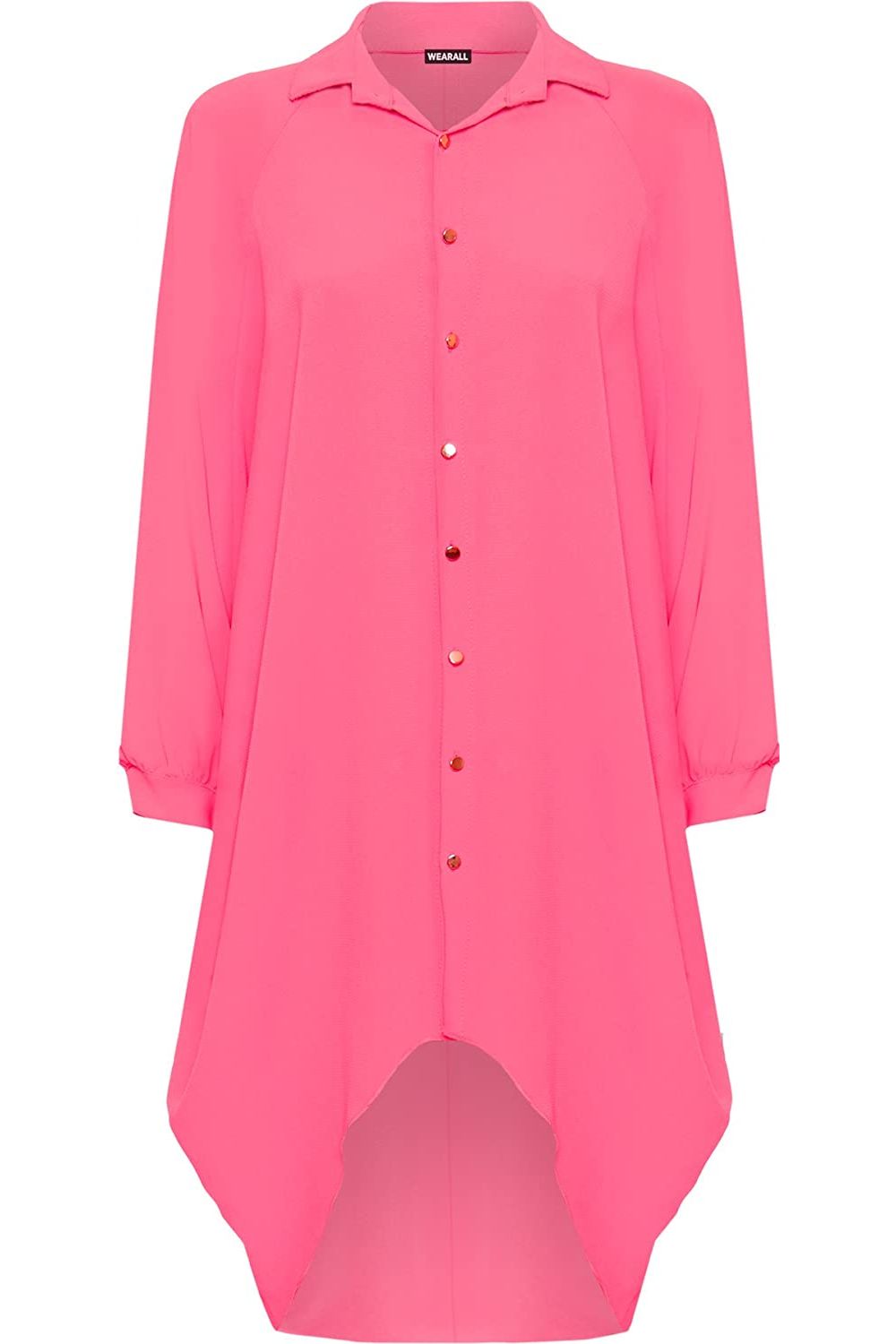 Plus Size Long Sleeve Hi Lo Button Collar Dress Dress WearAll