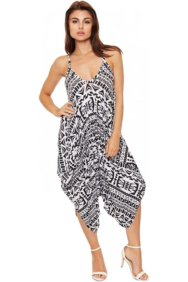 Lagenlook Strappy Baggy Harem Jumpsuit 10-16 Jumpsuit WearAll Aztec Print One Size Fits 10-16