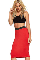 Plus Size Plain Stretch Pencil Midi Skirt