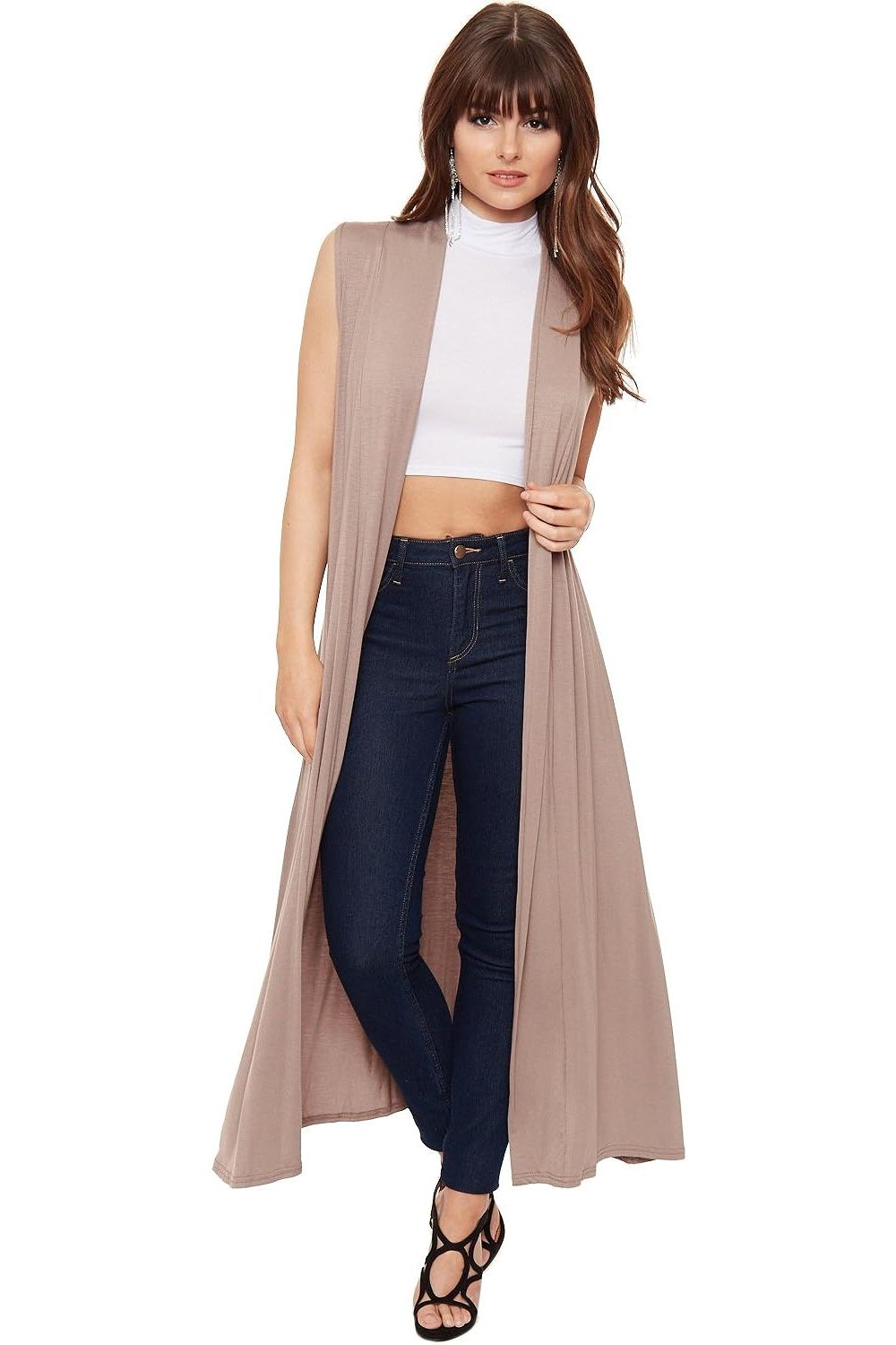 Plus Size Sleeveless Maxi Cardigan Maxi Cardigan WearAll Mocha 16-18