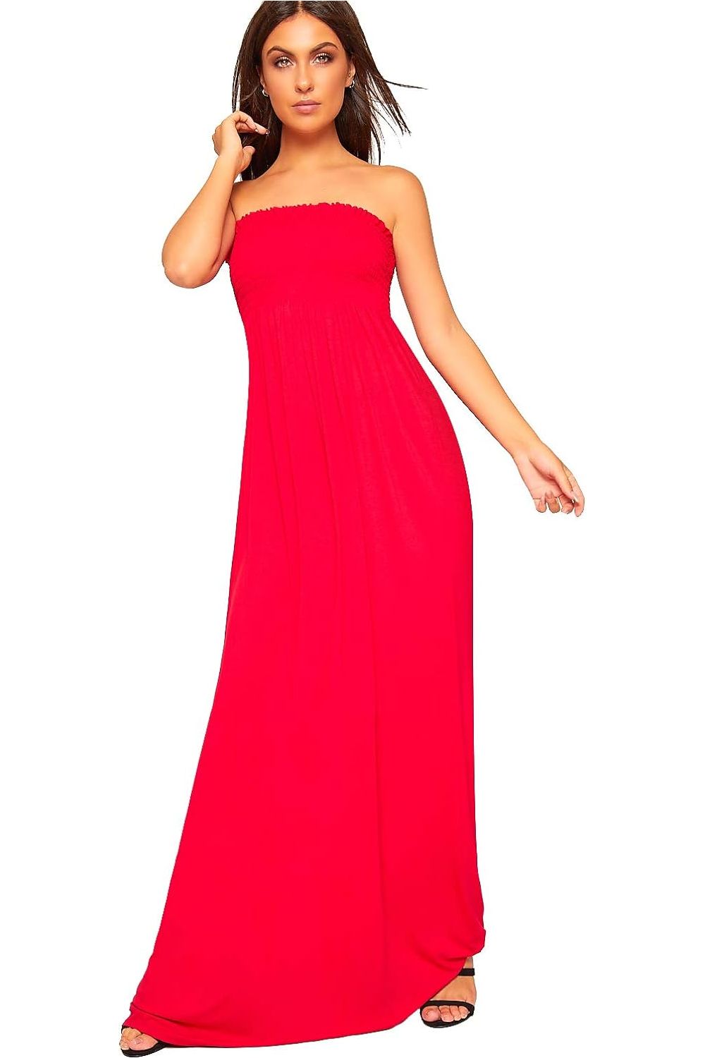 Plus Size Strapless Sheering Maxi Dress Maxi Cardigan WearAll Red 20-22