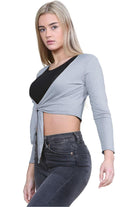 Long Sleeve Front Tie Crop Shrug Tops WearAll