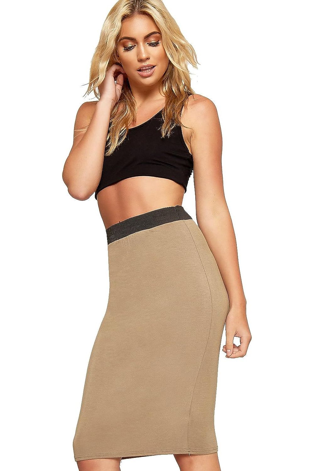 Plus Size Plain Stretch Pencil Midi Skirt Apparel & Accessories WearAll