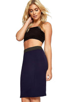Plus Size Plain Stretch Pencil Midi Skirt