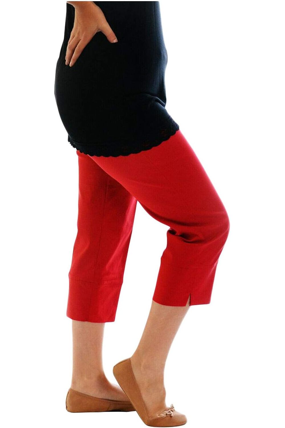Ladies 3/4 Elasticated Trouser Shorts Trousers WearAll Red 12