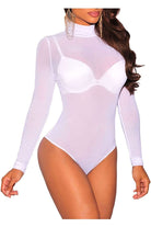 Plus Size Turtle Neck Mesh Bodysuit Bodysuit WearAll White 16-18