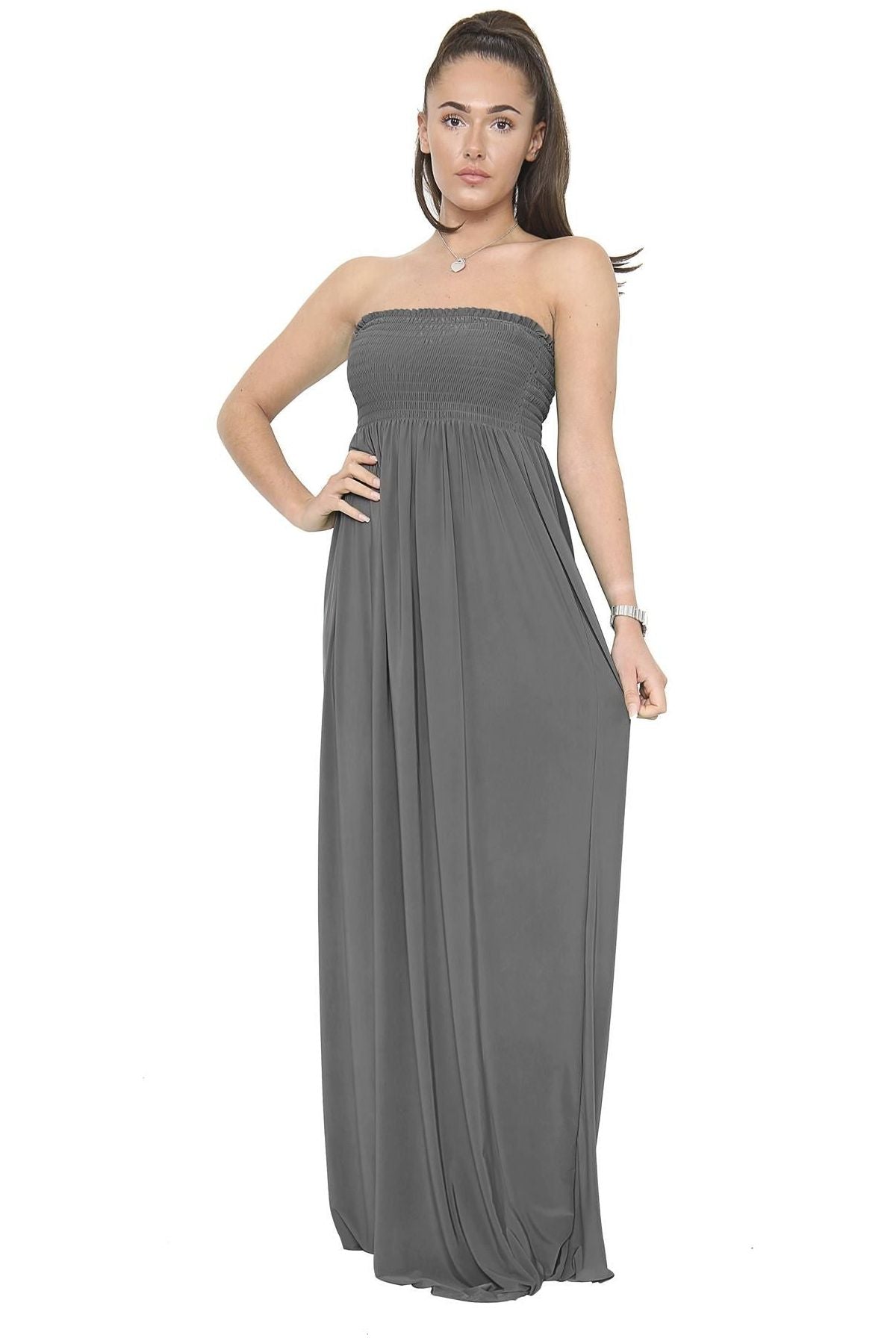 Plus Size Strapless Sheering Maxi Dress Maxi Cardigan WearAll Charcoal 20-22