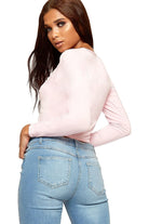 V Neck Long Sleeve Crop Top Tops WearAll