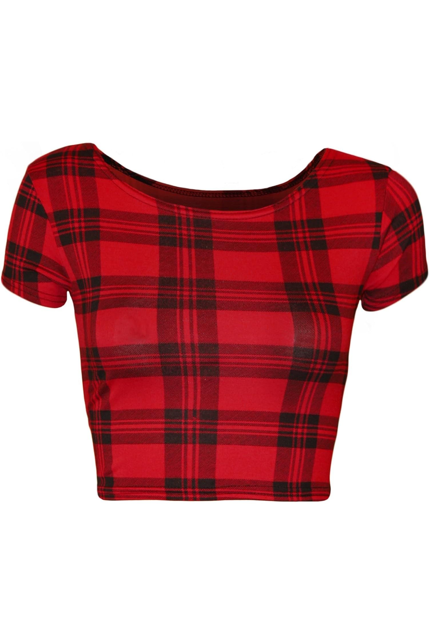 Printed Cap Sleeve Crop Tops Tops WearAll Red Tartan 8-10