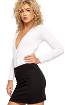 Wrap Over V Neck Plunge Long Sleeve Bodysuit Bodysuit WearAll