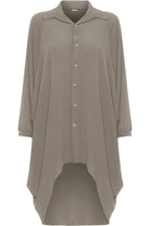 Plus Size Long Sleeve Hi Lo Button Collar Dress Dress WearAll