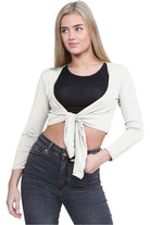 Long Sleeve Front Tie Crop Shrug Tops WearAll