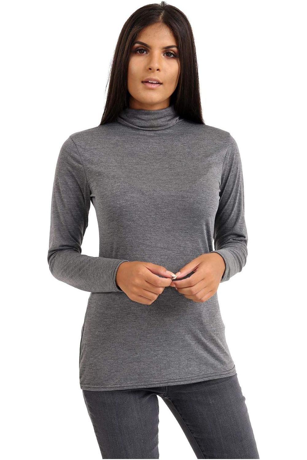 Plus Size Turtle Neck Long Sleeve Top Tops WearAll Charcoal 16-18